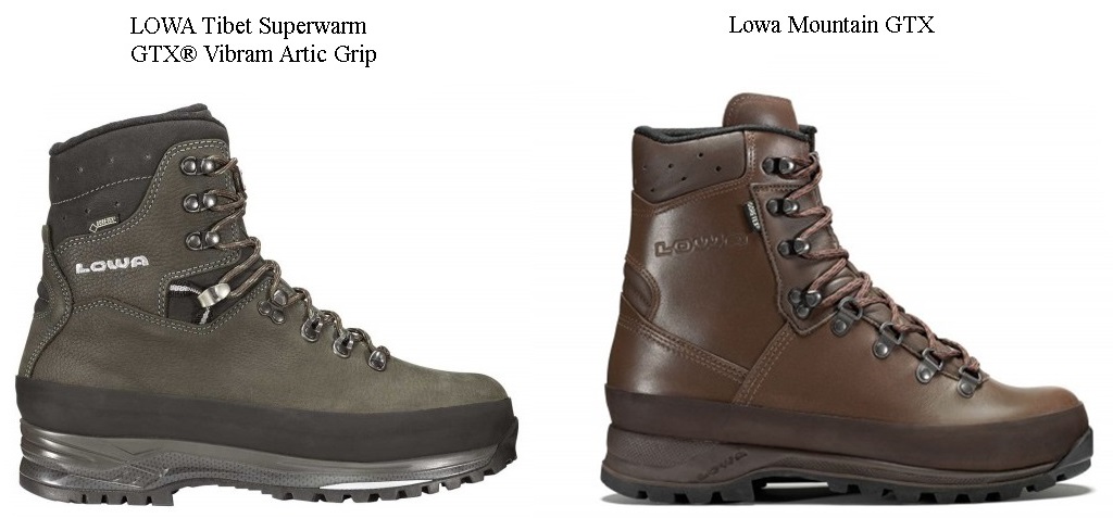 Трекінгові черевики для екстремальних умов, Lowa Tibet Superwarm GTX Vibram Arctic Grip, Lowa Mountain GTX, тактичні черевики, черевики для подорожей