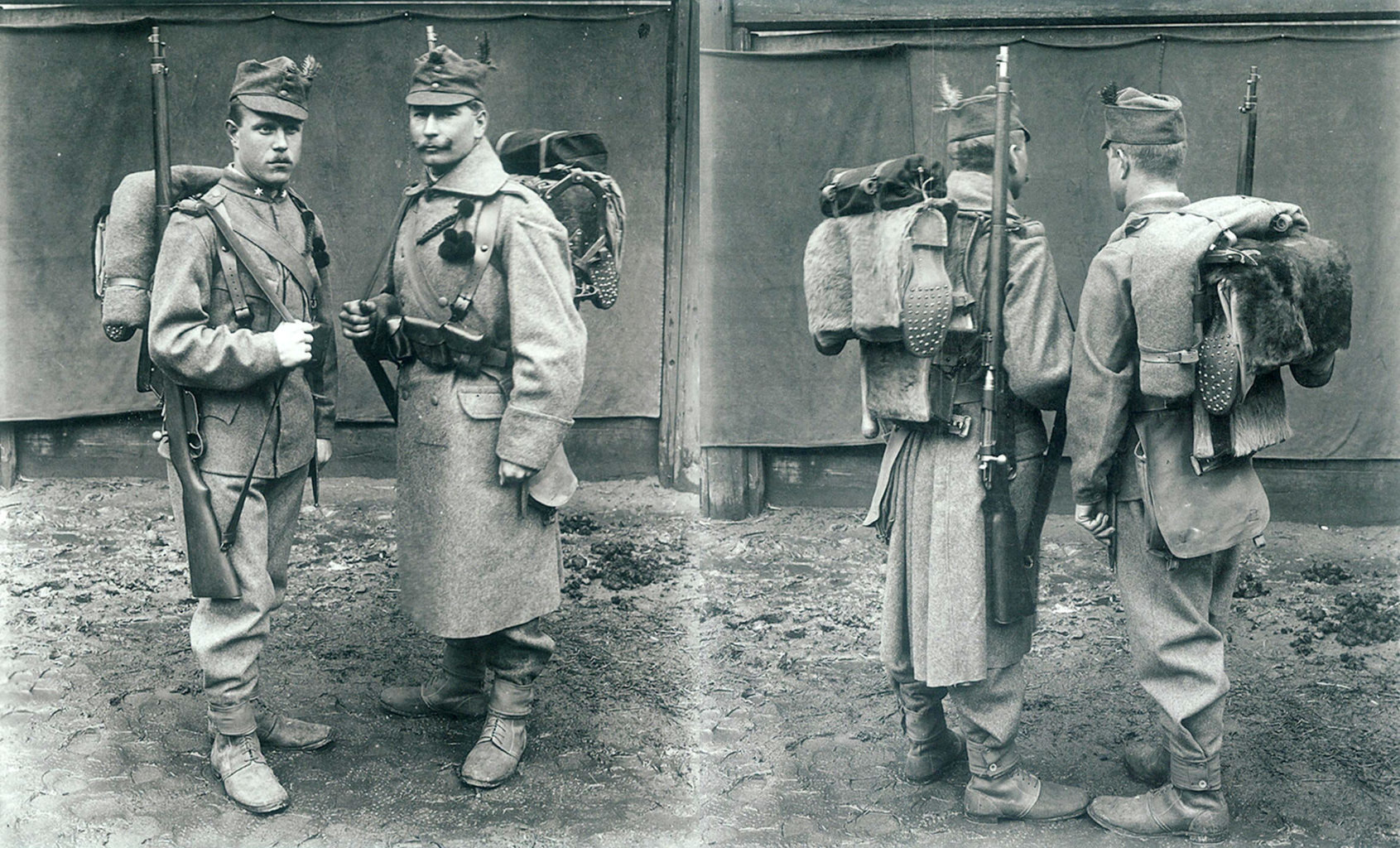 Зимовий і літній однострій рядового складу піхотних частин Австрійського ландверу середини Першої світової війни. Більш сучасна комплектація військових