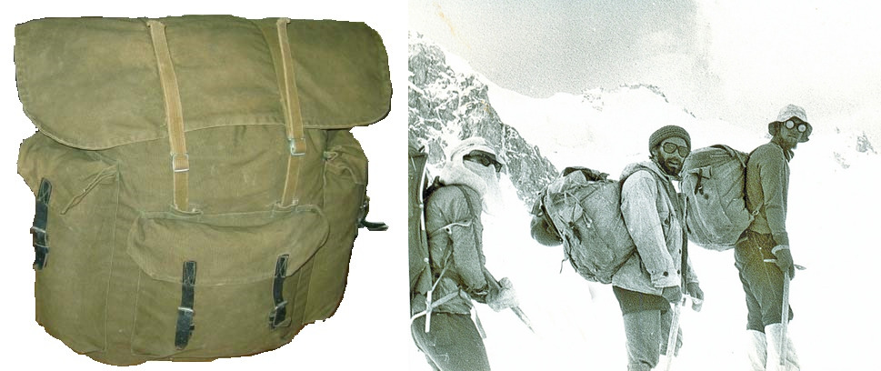 Відомий радянський рюкзак Абалакова, спроектований відомим радянським альпіністом Віталієм Абалаковим, який було протестовано в найскладніших умовах високогірних районів СРСР.