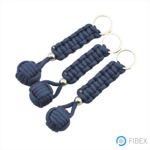 Monkey Fist Paracord Keychain with Stainless Steel Bead, Blue