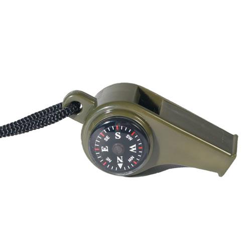 Whistle with compass and thermometer