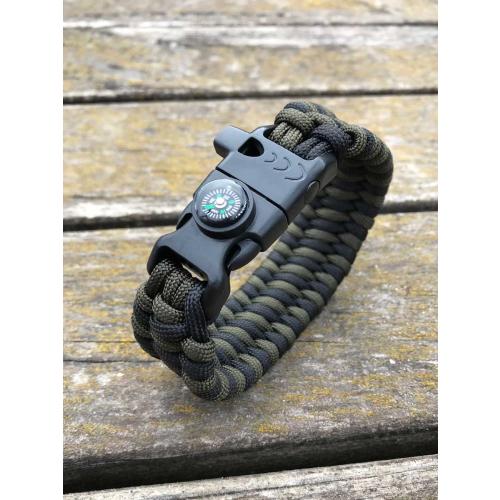 Paracord bracelet "Trilobit" Survival, Black and Army green