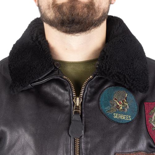 Куртка льотна шкіряна Sturm Mil-Tec "Flight Jacket Top Gun Leather with Fur Collar"