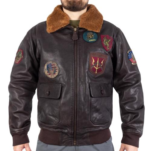 Куртка льотна шкіряна Sturm Mil-Tec "Flight Jacket Top Gun Leather with Fur Collar"