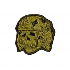 Embroidered patch "Skull in a helmet" (small) with Velcro coyote