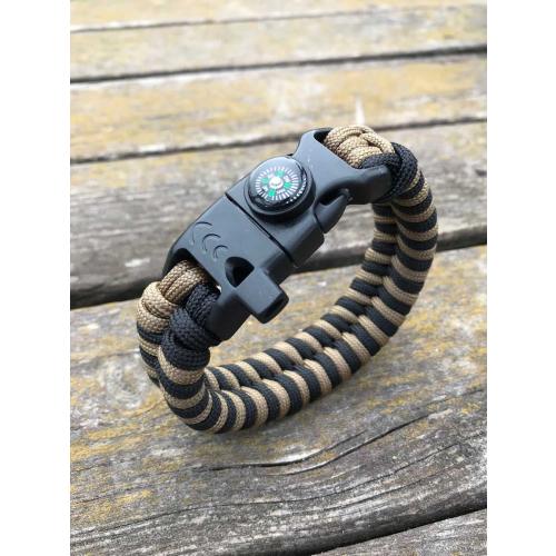 Paracord bracelet "Fish" Survival, Black and Coyote brown