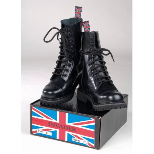 Invader 10-hole Boots Black Steel Toe Cap Leather Shoes Black Mil-Tec 